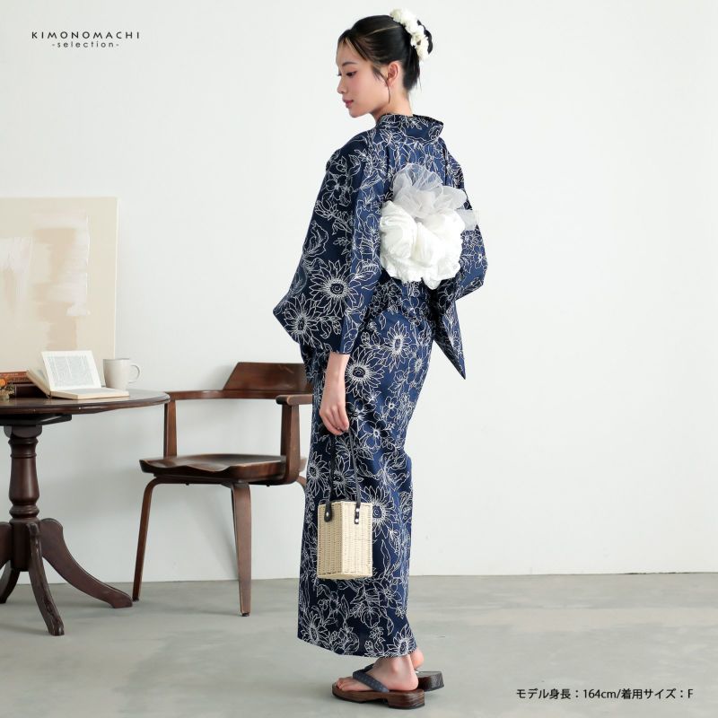 浴衣 レディース 女性浴衣 単品「シンプルライフ：青藍 向日葵