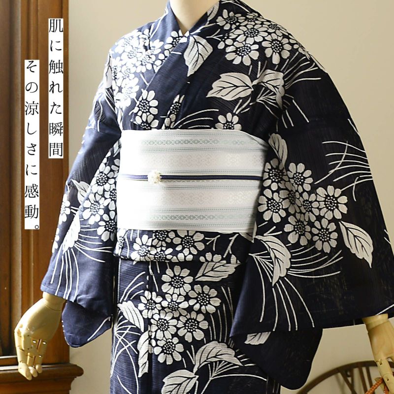 新品　綿絽　小粋な菊の小紋　Sサイズ細身の方にお勧め 5-7-00624a.jpg