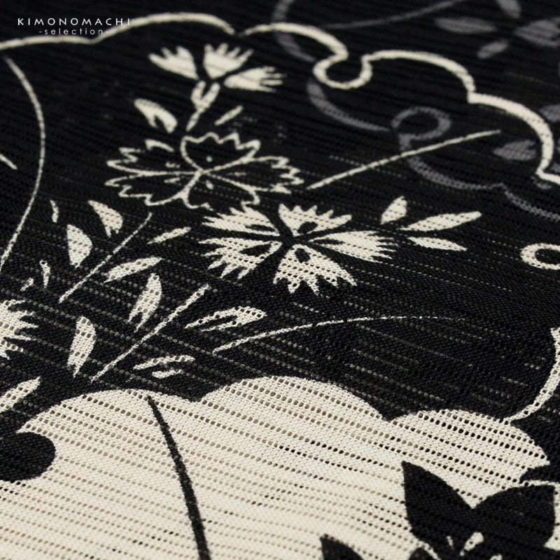 浴衣 レディース 単品 お仕立て上がり浴衣 綿絽浴衣「雪輪、秋草 黒」F