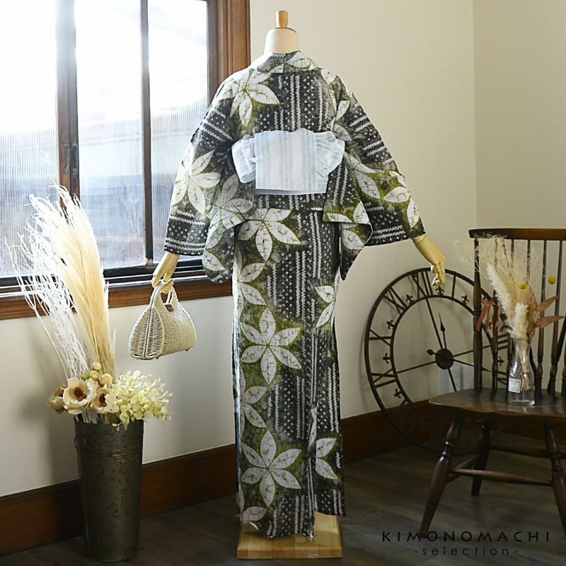 お仕立て上がり絞り浴衣単品「六花 利休緑」有松絞り 女性浴衣単品