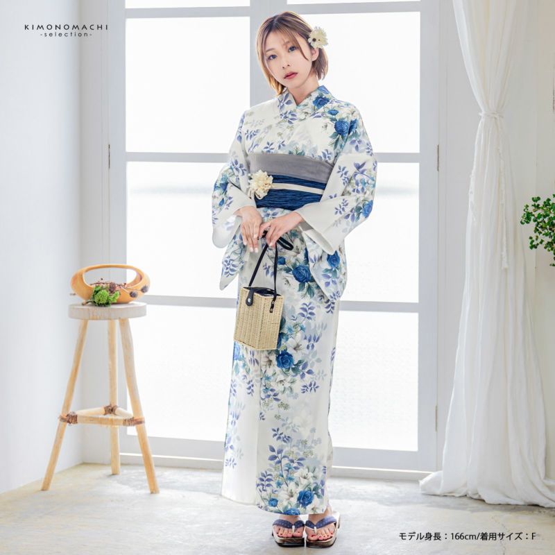 浴衣 レディース 女性浴衣単品「フラワー ミルキー」ポリエステル浴衣 プレタ浴衣 お仕立て上がり浴衣 大人浴衣 Fサイズ 女性用 女性浴衣 ゆかた【メール便不可】 最新レディースプレタ(仕立て上がり浴衣) 浴衣 レディース 女性浴衣
