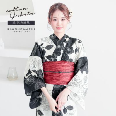 浴衣 レディース 女性浴衣 単品「黒×アイボリー 野ばら」Fサイズ 綿浴衣 プレタ浴衣 お仕立て上がり浴衣 ブランド浴衣 大人浴衣 女性用 女性浴衣 ゆかた【メール便不可】