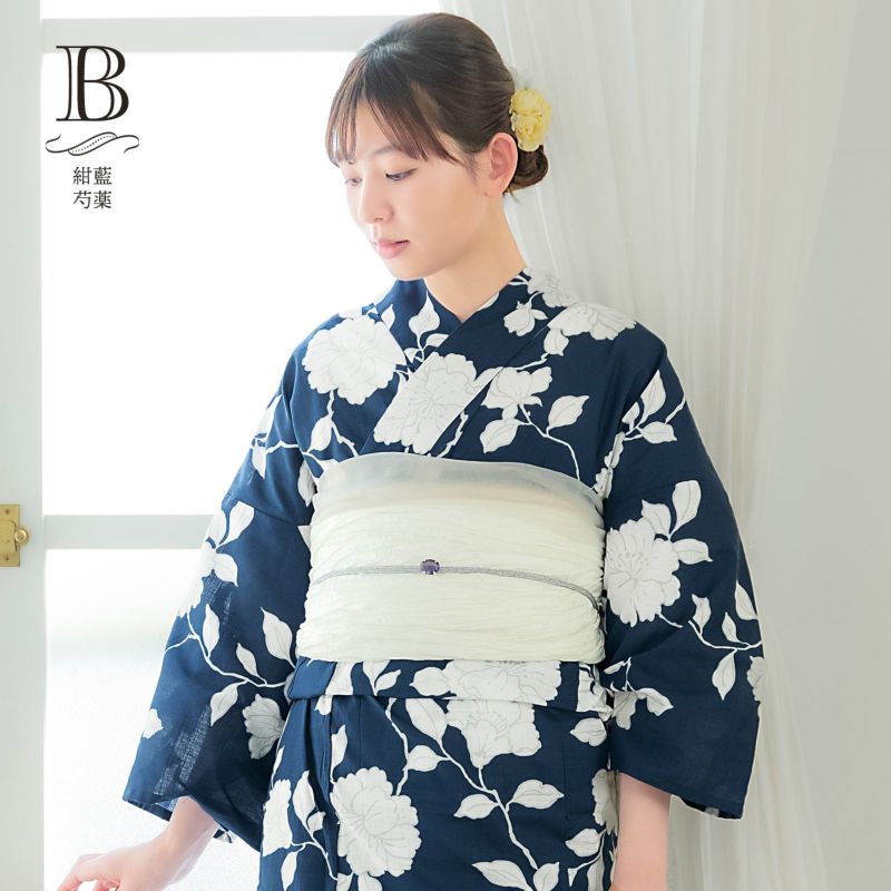 浴衣 レディース 女性浴衣 2点セット(綿浴衣+しわ兵児帯