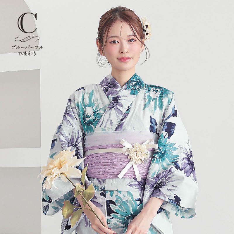 浴衣 レディース 女性浴衣 2点セット(綿浴衣+しわ兵児帯