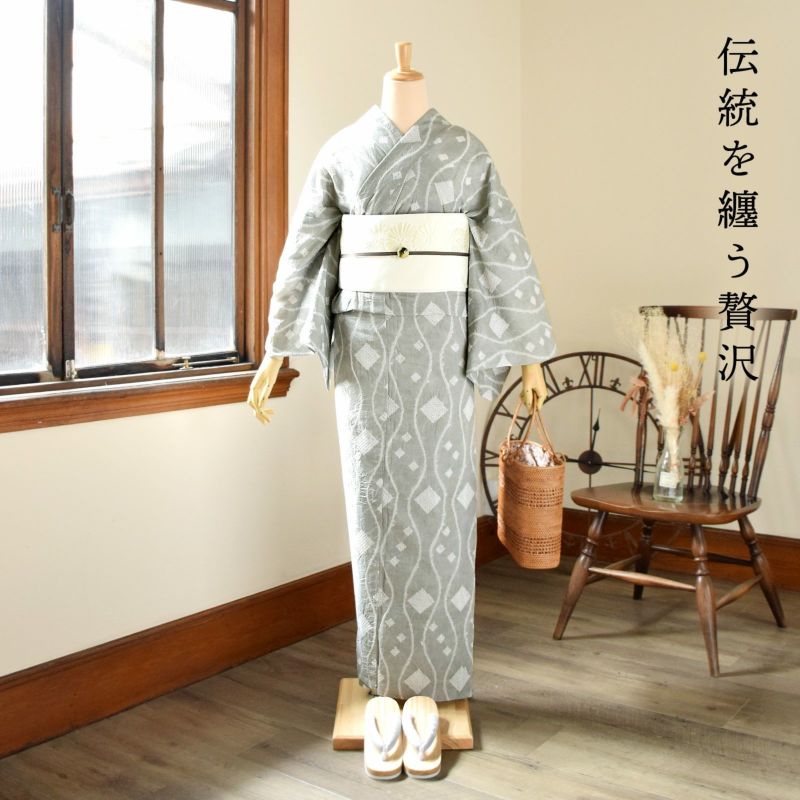 訳アリ/B品】お仕立て上がり絞り浴衣単品「たてわくモダン グレー