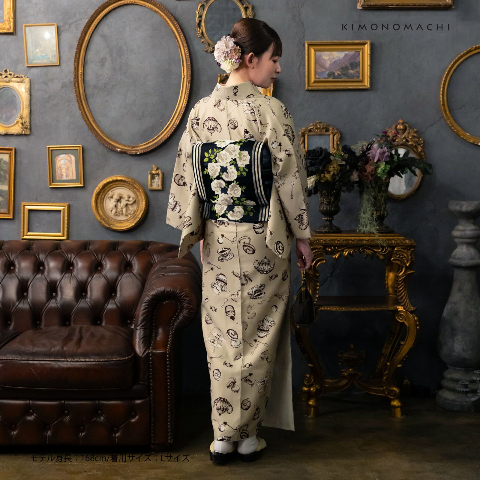 アンティーク黄緑の着物と帯セット アンティーク黄緑の着物と帯セット アンティーク黄緑の着物と帯セット