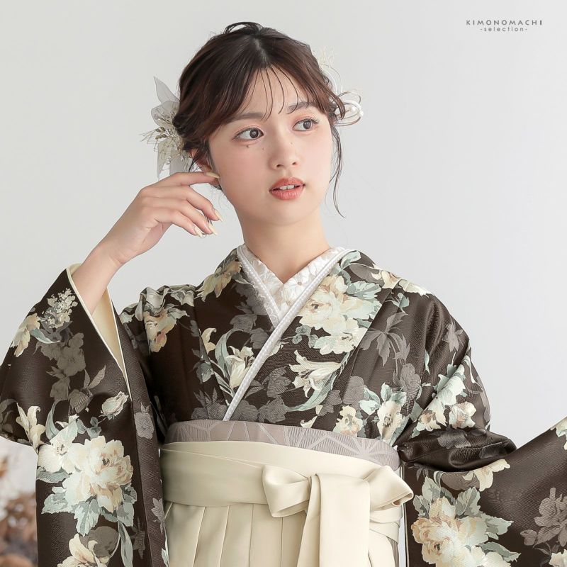 パール付き 重ね衿 伊達衿 単品「刺繍×パール グレー」日本製