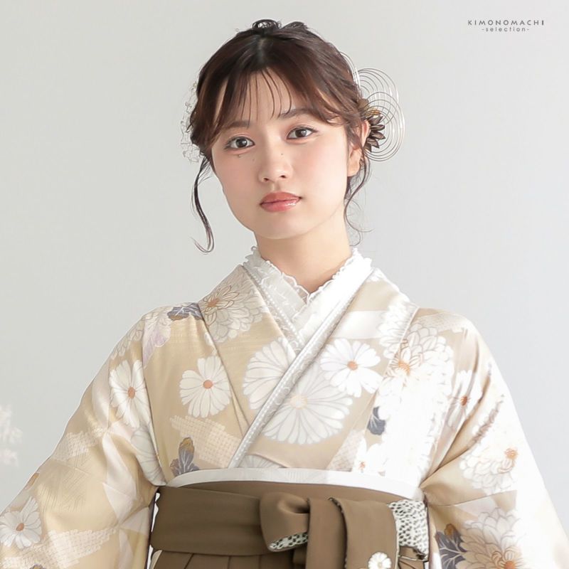 パール付き 重ね衿 伊達衿 単品「刺繍×パール ベージュ」日本製