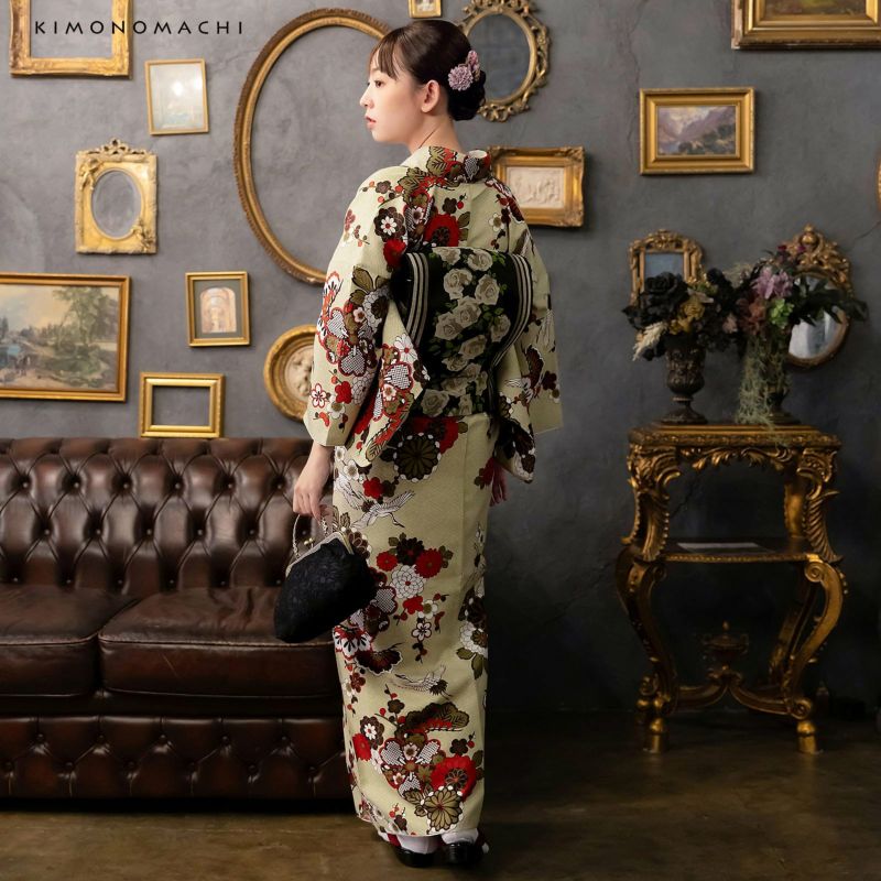 アンティーク　京袋帯　刺繍　リス　リーフ　木の実　黒地　着物　114a d アンティーク 京袋帯 刺繍 リス リーフ 木の実 黒地 着物 114a d