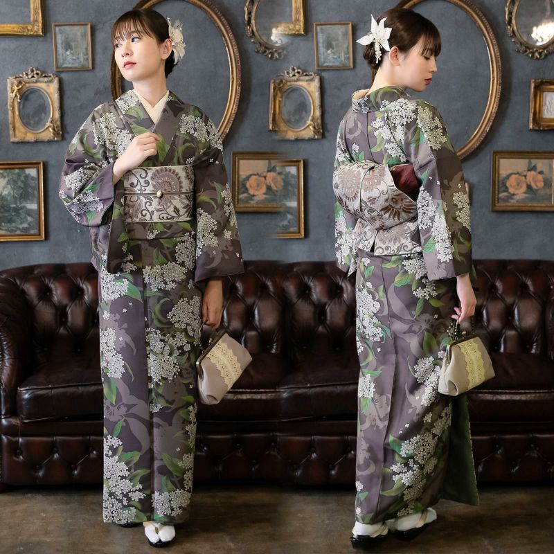 洗える着物 セット 大きいサイズ「袷着物＋半幅帯の2点セット 全8柄