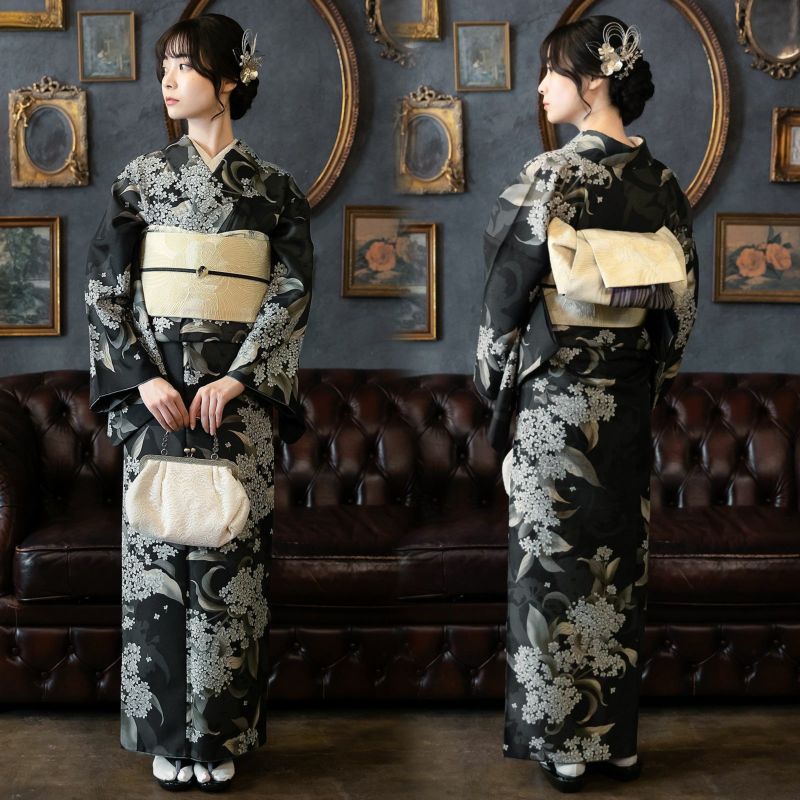 洗える着物 セット 大きいサイズ「袷着物＋半幅帯の2点セット 全8柄